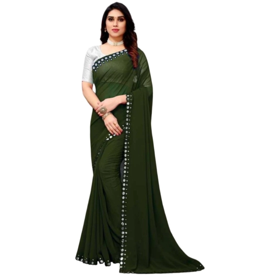 Generic Women's Georgette Embellished Bollywood Saree With Unstitched Blouse (5.5Mtr, Dark Green)