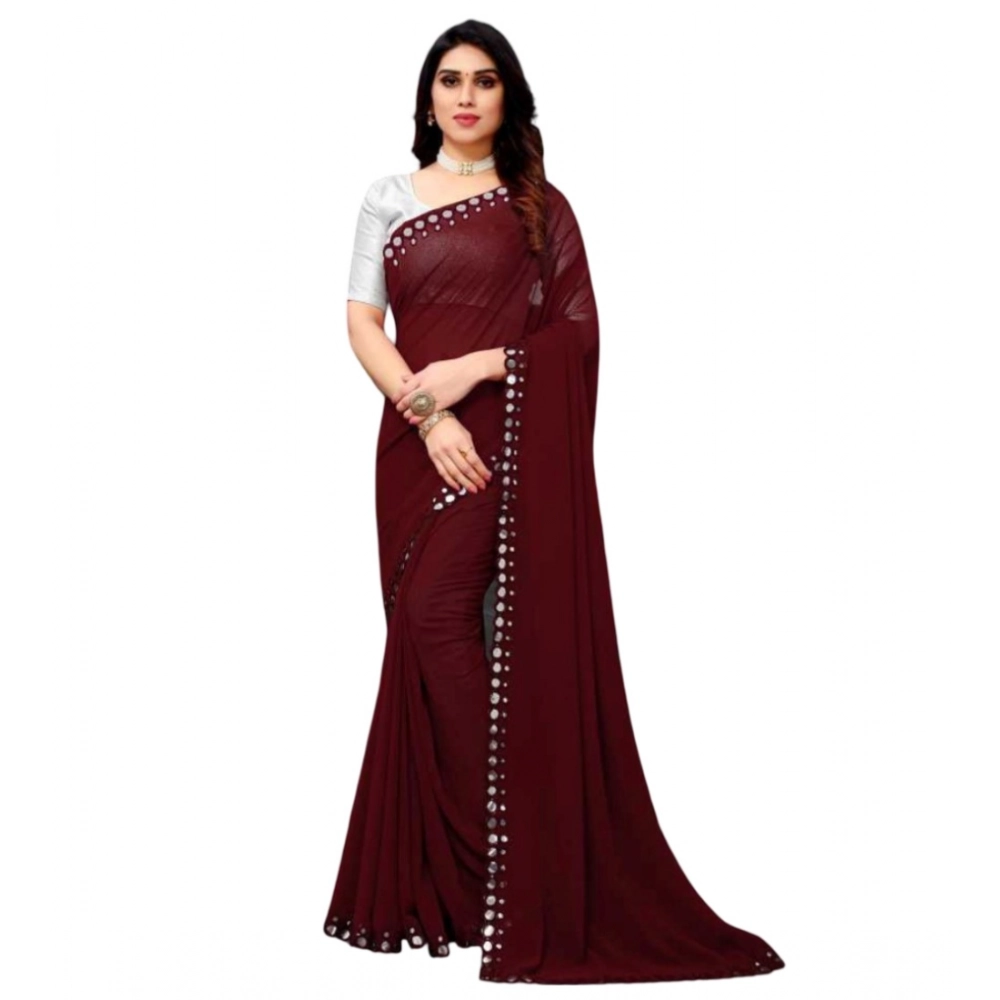 Generic Women's Georgette Embellished Bollywood Saree With Unstitched Blouse (5.5Mtr, Brown)