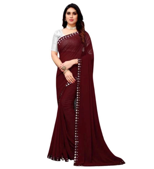 Generic Women's Georgette Embellished Bollywood Saree With Unstitched Blouse (5.5Mtr, Brown)