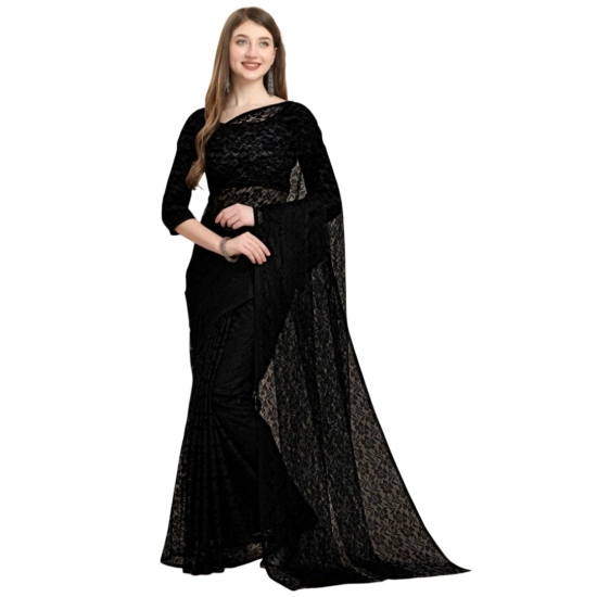 Generic Women's Net Self Design Bollywood Saree With Unstitched Blouse (5.5Mtr, Black)