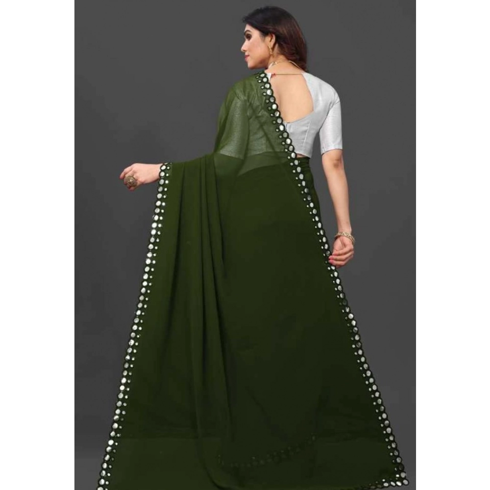 Generic Women's Georgette Embellished Bollywood Saree With Unstitched Blouse (5.5Mtr, Dark Green)