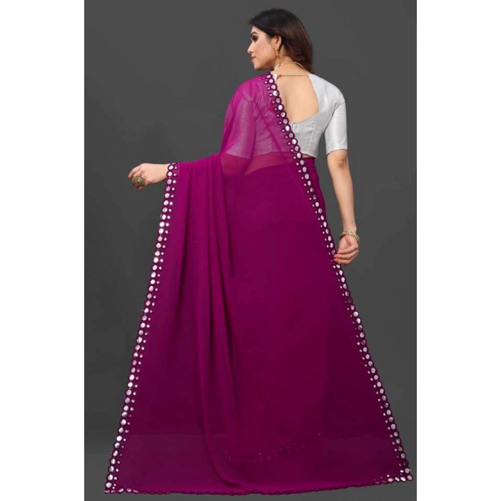 Generic Women's Georgette Embellished Bollywood Saree With Unstitched Blouse (5.5Mtr, Purple)
