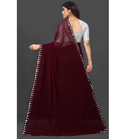 Generic Women's Georgette Embellished Bollywood Saree With Unstitched Blouse (5.5Mtr, Brown)