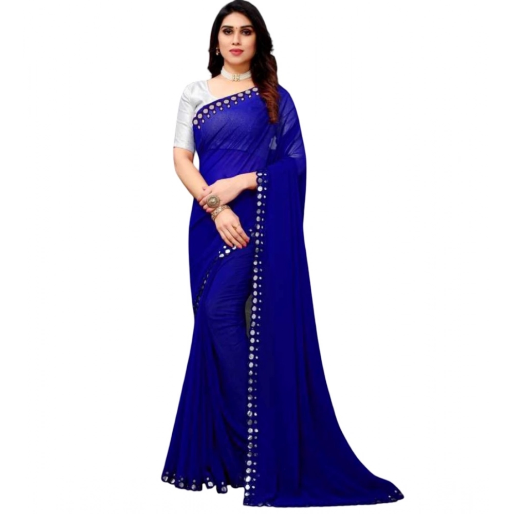 Generic Women's Georgette Embellished Bollywood Saree With Unstitched Blouse (5.5Mtr, Blue)