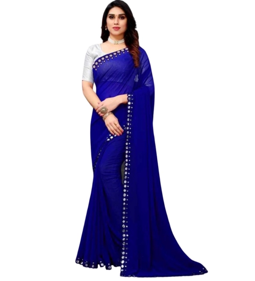 Generic Women's Georgette Embellished Bollywood Saree With Unstitched Blouse (5.5Mtr, Blue)