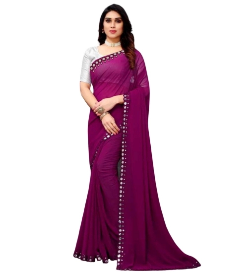 Generic Women's Georgette Embellished Bollywood Saree With Unstitched Blouse (5.5Mtr, Purple)