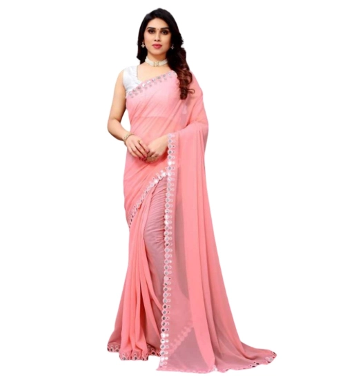 Generic Women's Georgette Embellished Bollywood Saree With Unstitched Blouse (5.5Mtr, Pink)