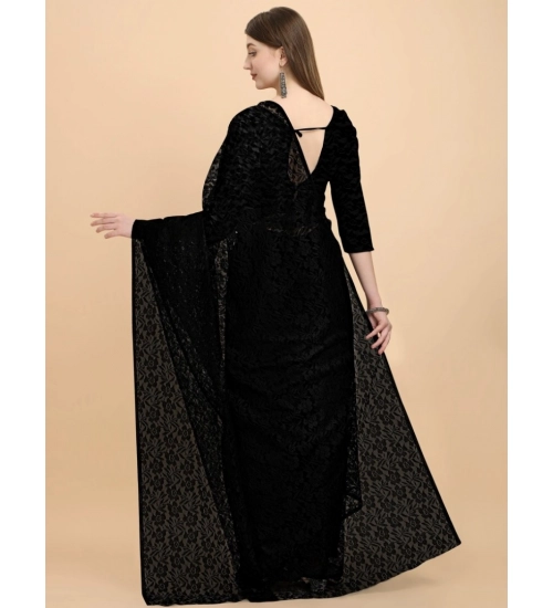 Generic Women's Net Self Design Bollywood Saree With Unstitched Blouse (5.5Mtr, Black)