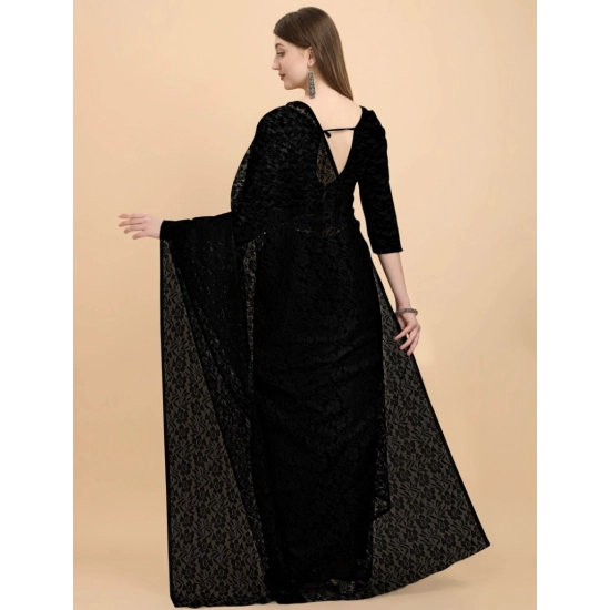 Generic Women's Net Self Design Bollywood Saree With Unstitched Blouse (5.5Mtr, Black)