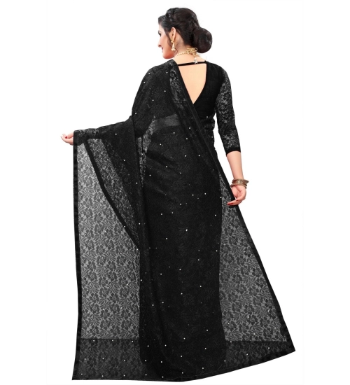Generic Women's Velvet Embellished Bollywood Saree With Unstitched Blouse (5.5Mtr, Black)