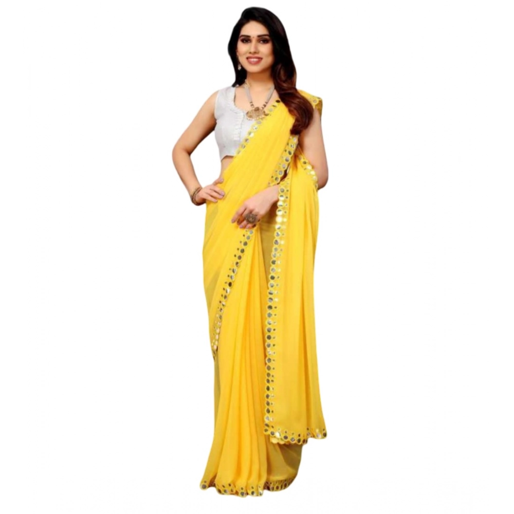 Generic Women's Georgette Embellished Bollywood Saree With Unstitched Blouse (5.5Mtr, Yellow)