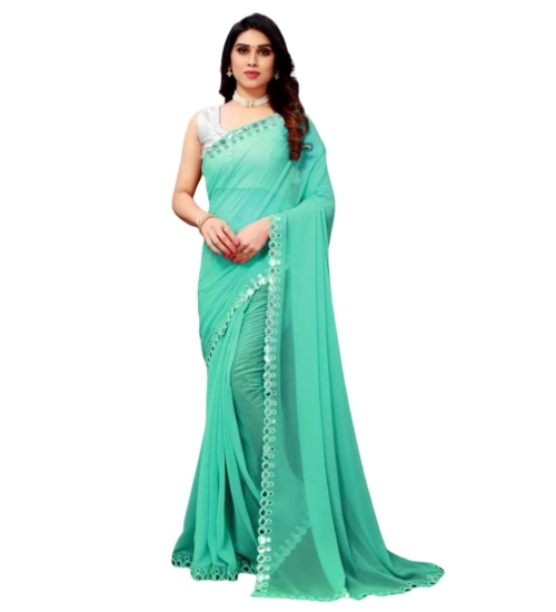 Generic Women's Georgette Embellished Bollywood Saree With Unstitched Blouse (5.5Mtr, Light Green)
