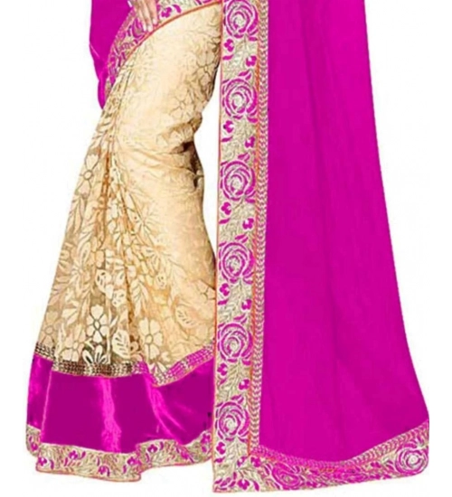 Generic Women's Georgette-Net Printed Saree With Unstitched Blouse (5.5Mtr, Pink)