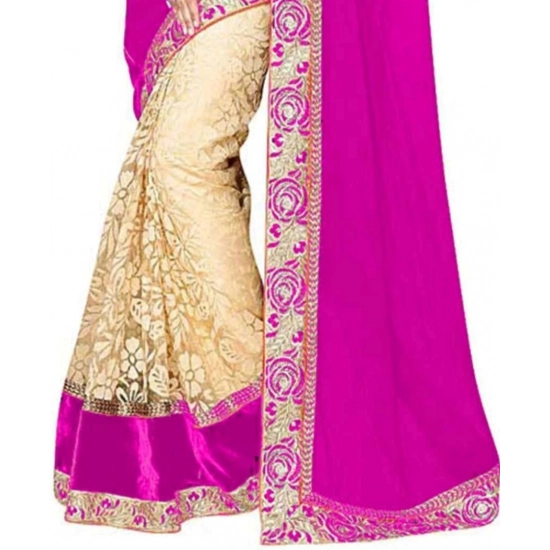 Generic Women's Georgette-Net Printed Saree With Unstitched Blouse (5.5Mtr, Pink)