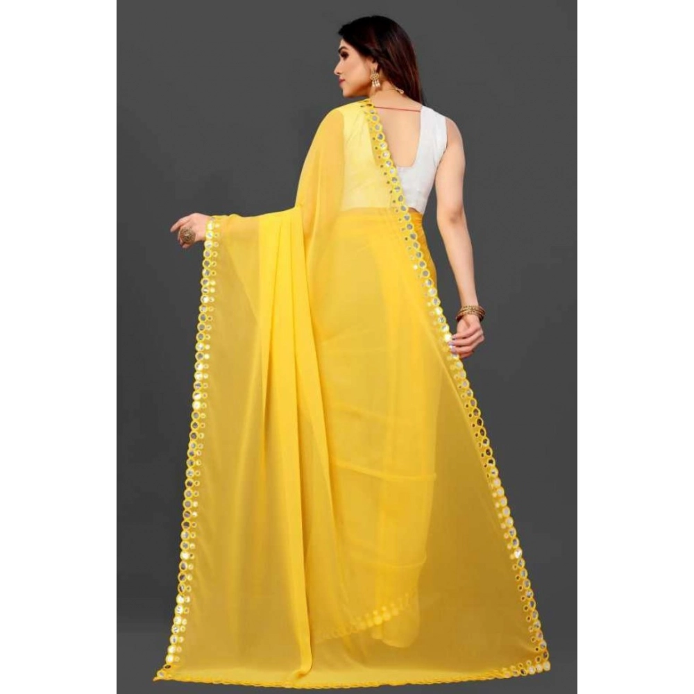 Generic Women's Georgette Embellished Bollywood Saree With Unstitched Blouse (5.5Mtr, Yellow)