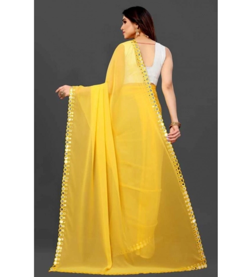 Generic Women's Georgette Embellished Bollywood Saree With Unstitched Blouse (5.5Mtr, Yellow)