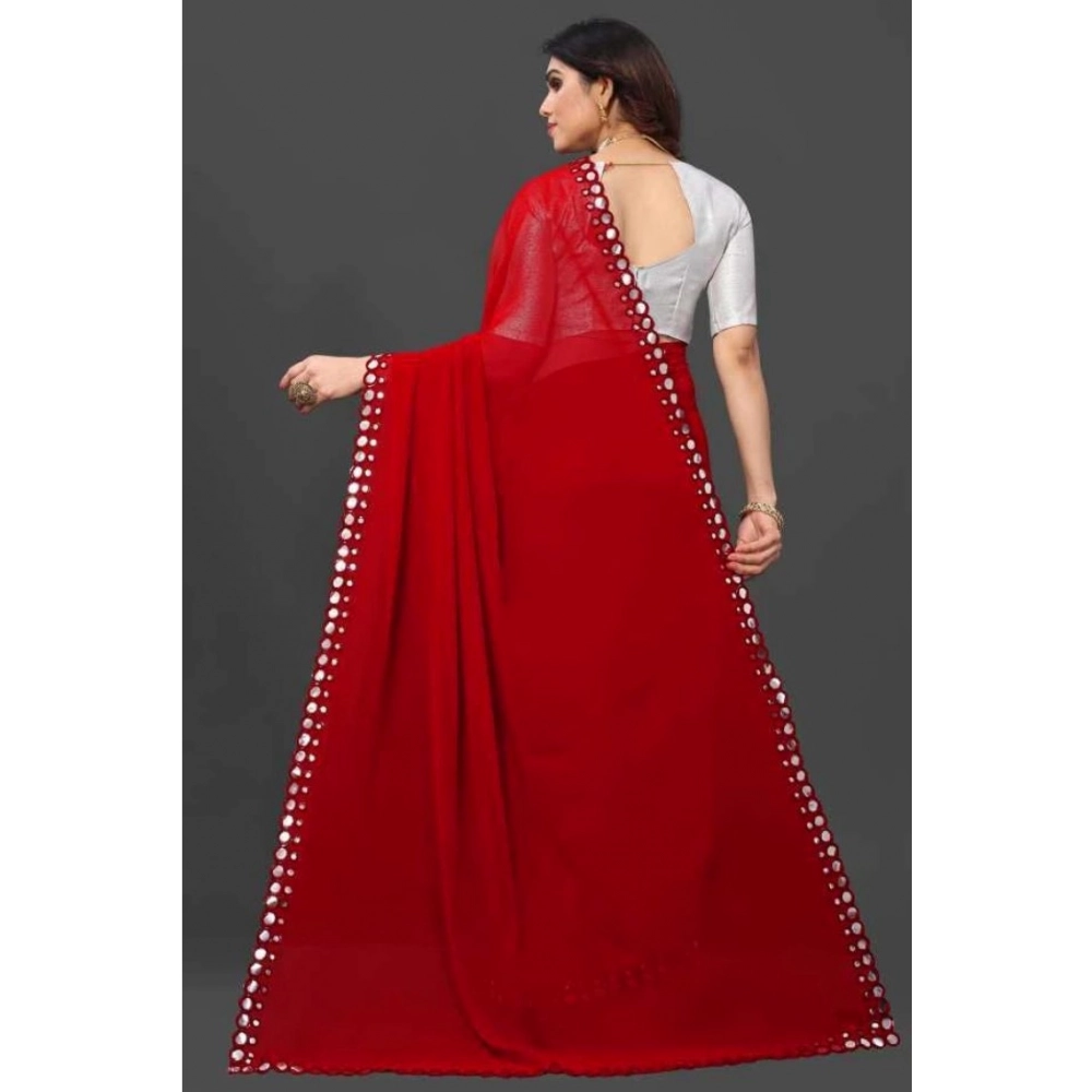 Generic Women's Georgette Embellished Bollywood Saree With Unstitched Blouse (5.5Mtr, Red)