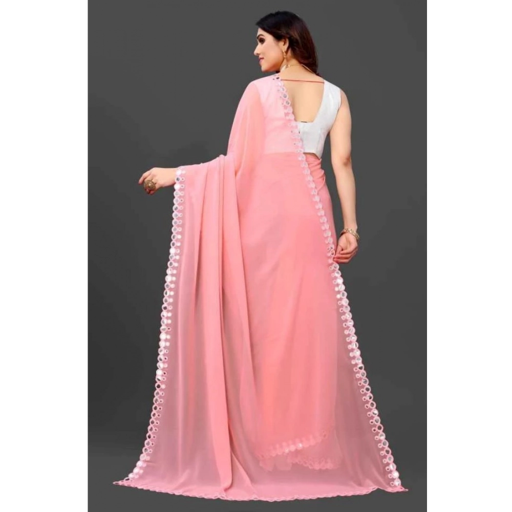 Generic Women's Georgette Embellished Bollywood Saree With Unstitched Blouse (5.5Mtr, Pink)