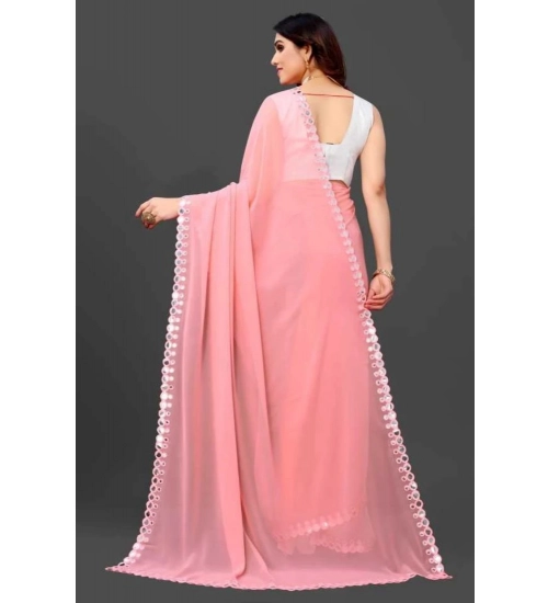 Generic Women's Georgette Embellished Bollywood Saree With Unstitched Blouse (5.5Mtr, Pink)