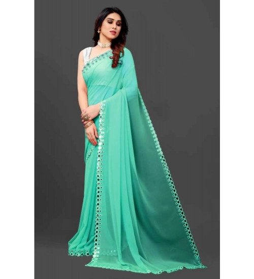 Generic Women's Georgette Embellished Bollywood Saree With Unstitched Blouse (5.5Mtr, Light Green)