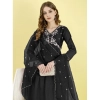 Generic Women's Vichitra Embroidery 3-4th Sleeve V Neck Alia Cut Kurti Set With Dupatta (Black)