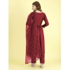 Generic Women's Vichitra Embroidery 3-4th Sleeve V Neck Alia Cut Kurti Set With Dupatta (Maroon)