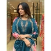 Generic Women's Viscose Rayon Embroidery 3-4th Sleeve V Neck Kurti Set With Dupatta (Turquoise Blue)