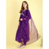 Generic Women's Vichitra Embroidery 3-4th Sleeve V Neck Alia Cut Kurti Set With Dupatta (Purple)