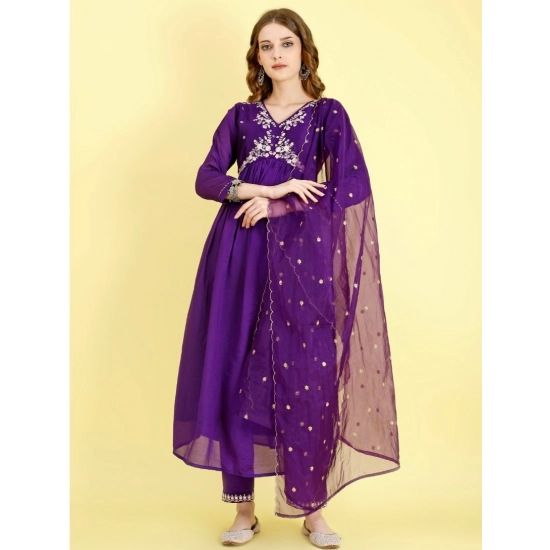 Generic Women's Vichitra Embroidery 3-4th Sleeve V Neck Alia Cut Kurti Set With Dupatta (Purple) Generic Women's Vichitra Embroidery 3-4th Sleeve V Neck Alia Cut Kurti Set With Dupatta (Purple)