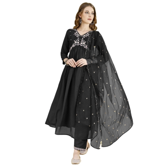 Generic Women's Vichitra Embroidery 3-4th Sleeve V Neck Alia Cut Kurti Set With Dupatta (Black) Generic Women's Vichitra Embroidery 3-4th Sleeve V Neck Alia Cut Kurti Set With Dupatta (Black)