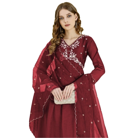 Generic Women's Vichitra Embroidery 3-4th Sleeve V Neck Alia Cut Kurti Set With Dupatta (Maroon) Generic Women's Vichitra Embroidery 3-4th Sleeve V Neck Alia Cut Kurti Set With Dupatta (Maroon)