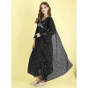 Generic Women's Vichitra Embroidery 3-4th Sleeve V Neck Alia Cut Kurti Set With Dupatta (Black)