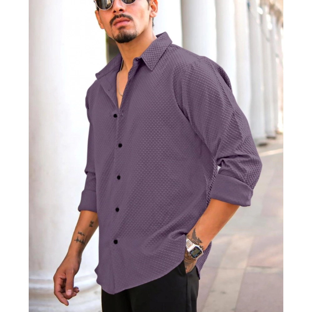 Generic Men's Casual Popcorn Self-design Full Sleeve Collar Shirt (Wine) Generic Men's Casual Popcorn Self-design Full Sleeve Collar Shirt (Wine)