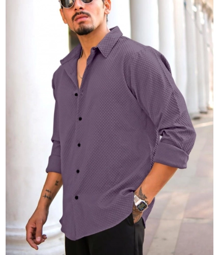 Generic Men's Casual Popcorn Self-design Full Sleeve Collar Shirt (Wine)