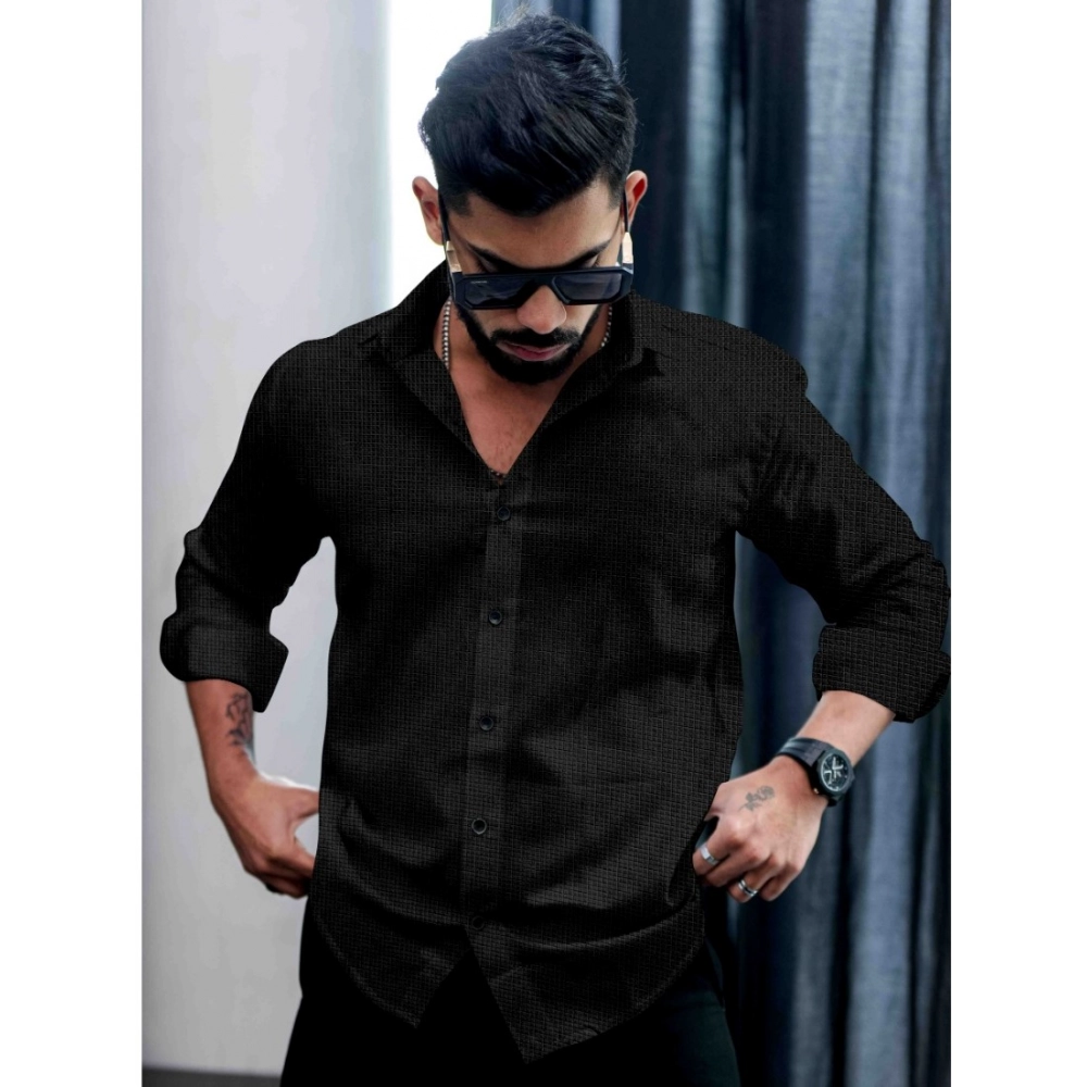 Generic Men's Casual PollyCotton Textured Full Sleeve Collar Shirt (Black) Generic Men's Casual PollyCotton Textured Full Sleeve Collar Shirt (Black)