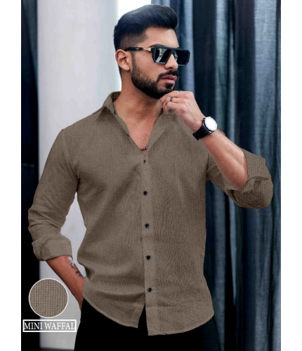 Generic Men's Casual PollyCotton Textured Full Sleeve Collar Shirt (Grey)