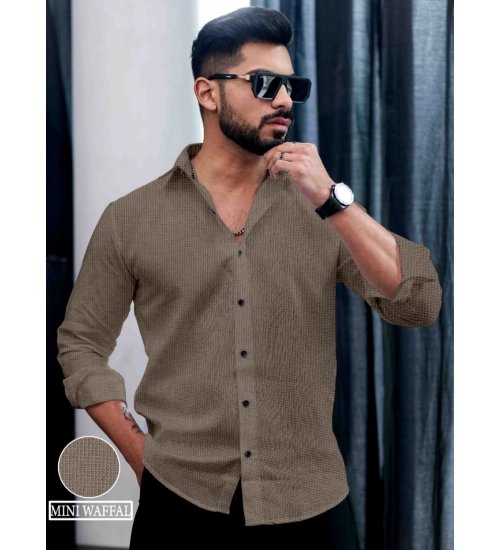Generic Men's Casual PollyCotton Textured Full Sleeve Collar Shirt (Grey)