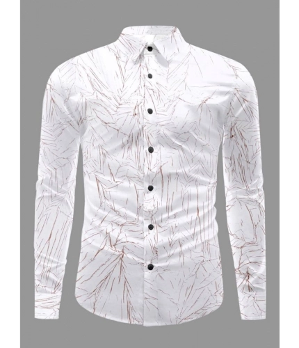 Generic Men's Casual PollyCotton Textured Full Sleeve Collar Shirt (Brown)