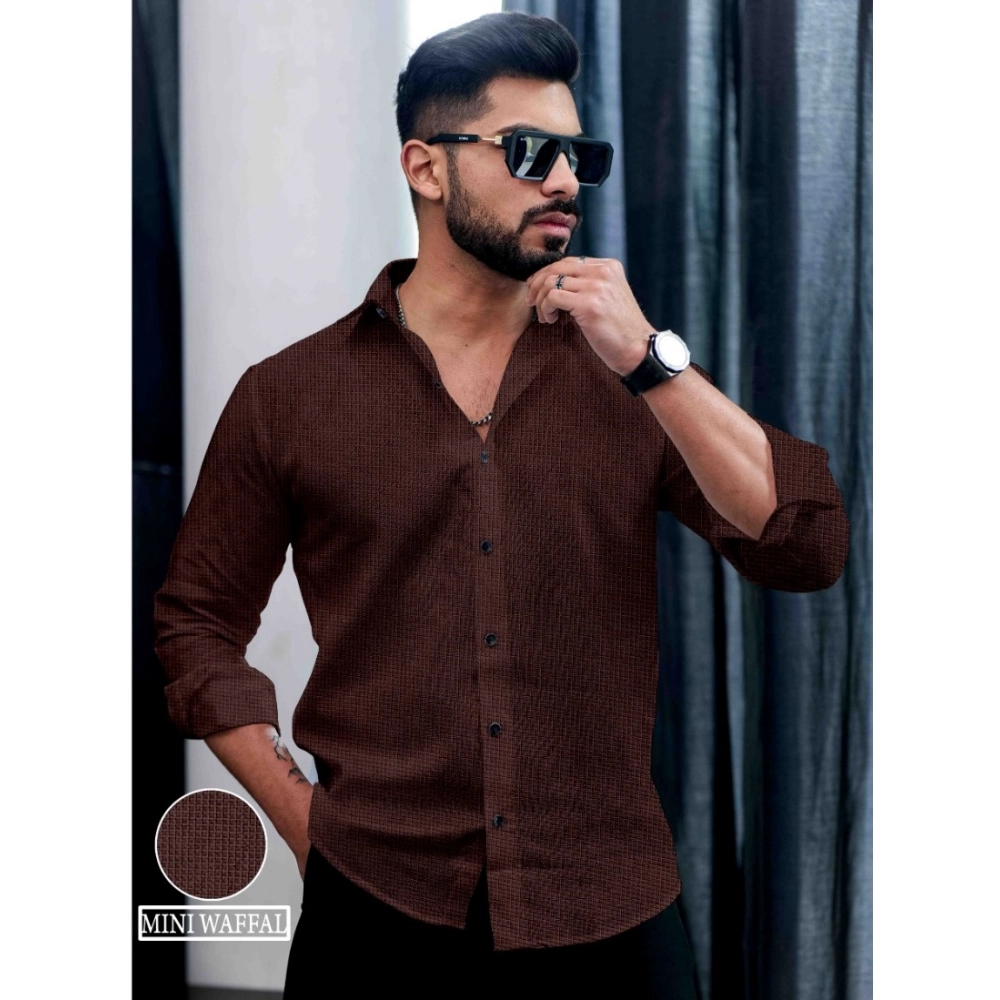 Generic Men's Casual PollyCotton Self-design Full Sleeve Collar Shirt (Brown) Generic Men's Casual PollyCotton Self-design Full Sleeve Collar Shirt (Brown)
