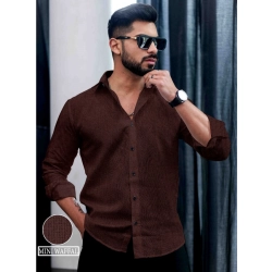 Generic Men's Casual PollyCotton Self-design Full Sleeve Collar Shirt (Brown)