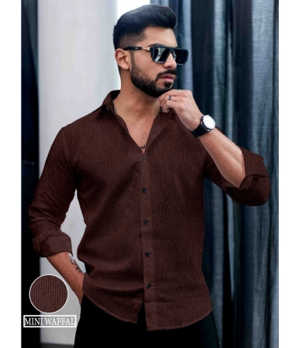 Generic Men's Casual PollyCotton Self-design Full Sleeve Collar Shirt (Brown)