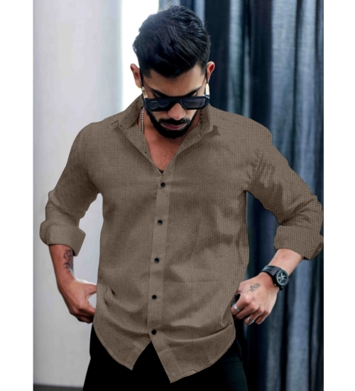 Generic Men's Casual PollyCotton Textured Full Sleeve Collar Shirt (Grey)