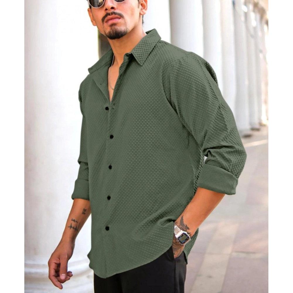 Generic Men's Casual Popcorn Self-design Full Sleeve Collar Shirt (Green) Generic Men's Casual Popcorn Self-design Full Sleeve Collar Shirt (Green)