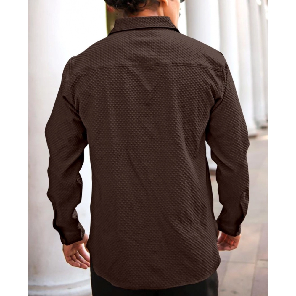 Generic Men's Casual Popcorn Self-design Full Sleeve Collar Shirt (Brown) Generic Men's Casual Popcorn Self-design Full Sleeve Collar Shirt (Brown)