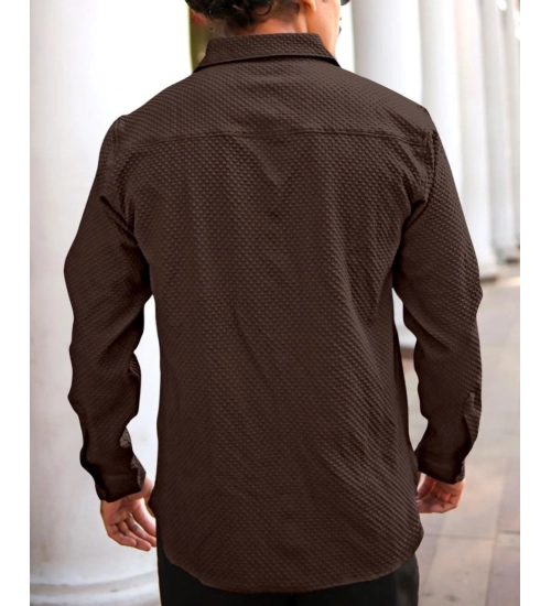 Generic Men's Casual Popcorn Self-design Full Sleeve Collar Shirt (Brown)