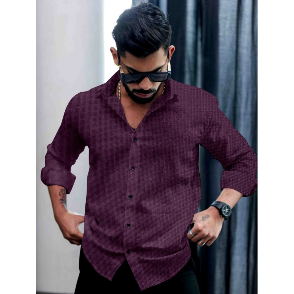 Generic Men's Casual PollyCotton Self-design Full Sleeve Collar Shirt (Wine) Generic Men's Casual PollyCotton Self-design Full Sleeve Collar Shirt (Wine)