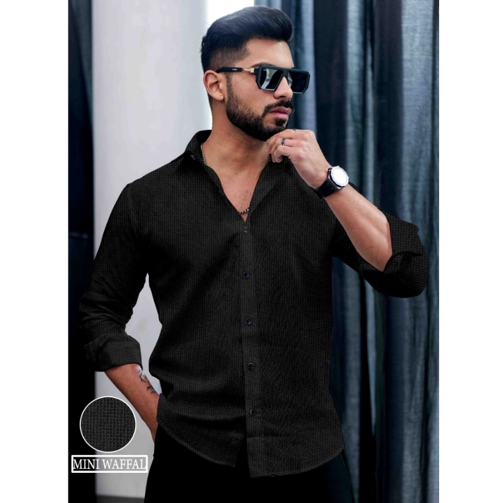 Generic Men's Casual PollyCotton Textured Full Sleeve Collar Shirt (Black) Generic Men's Casual PollyCotton Textured Full Sleeve Collar Shirt (Black)