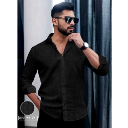 Generic Men's Casual PollyCotton Textured Full Sleeve Collar Shirt (Black)