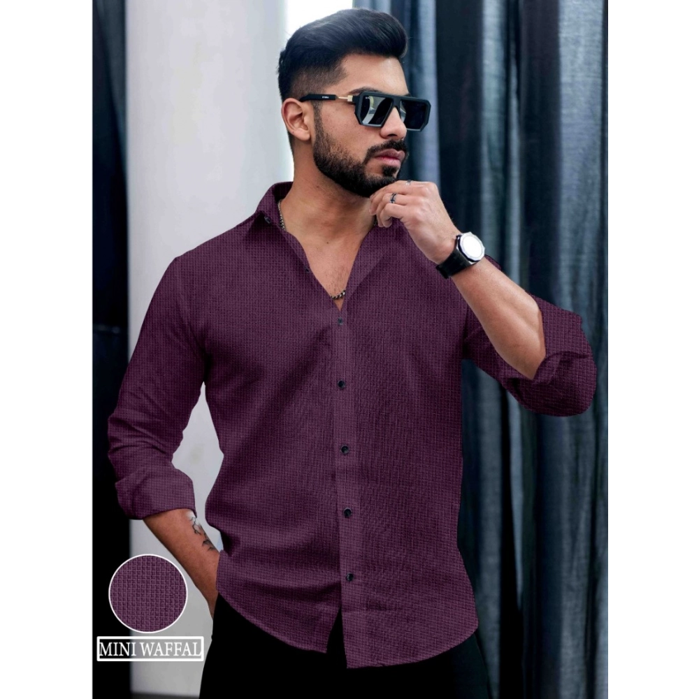 Generic Men's Casual PollyCotton Self-design Full Sleeve Collar Shirt (Wine) Generic Men's Casual PollyCotton Self-design Full Sleeve Collar Shirt (Wine)