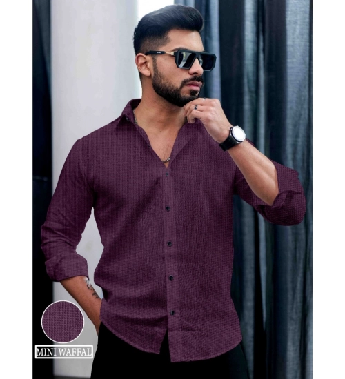 Generic Men's Casual PollyCotton Self-design Full Sleeve Collar Shirt (Wine)